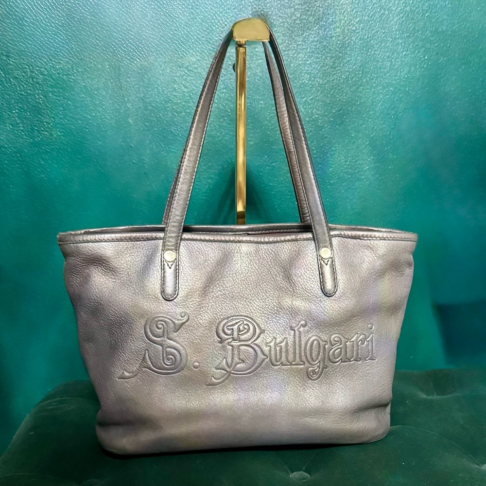 Bulgari Metallic Gray Leather Tote